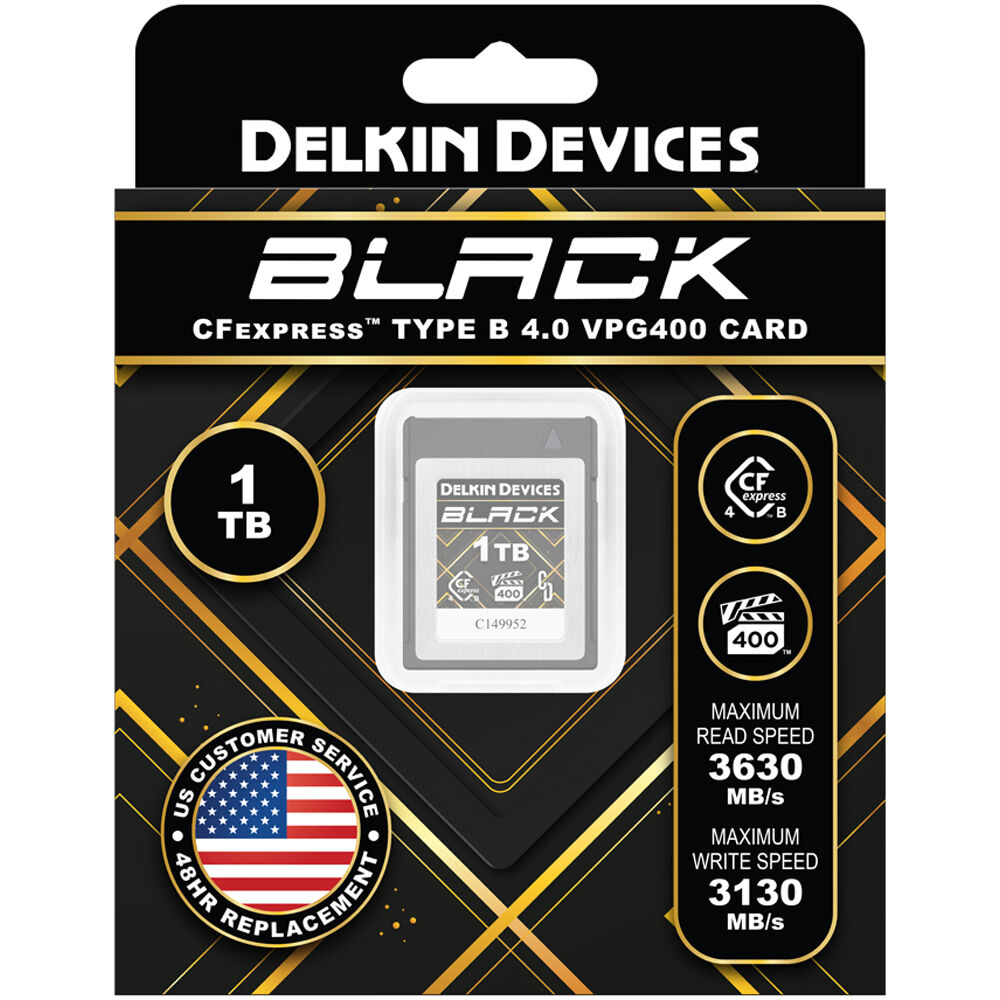 Delkin Devices 1TB BLACK CFexpress Type B 4.0 Memory Card Packaging