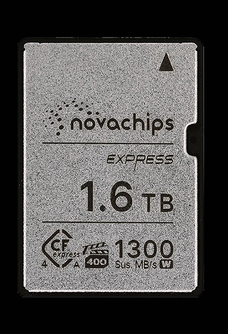 Novachips Express memory card with 1.6 TB capacity on a black background
