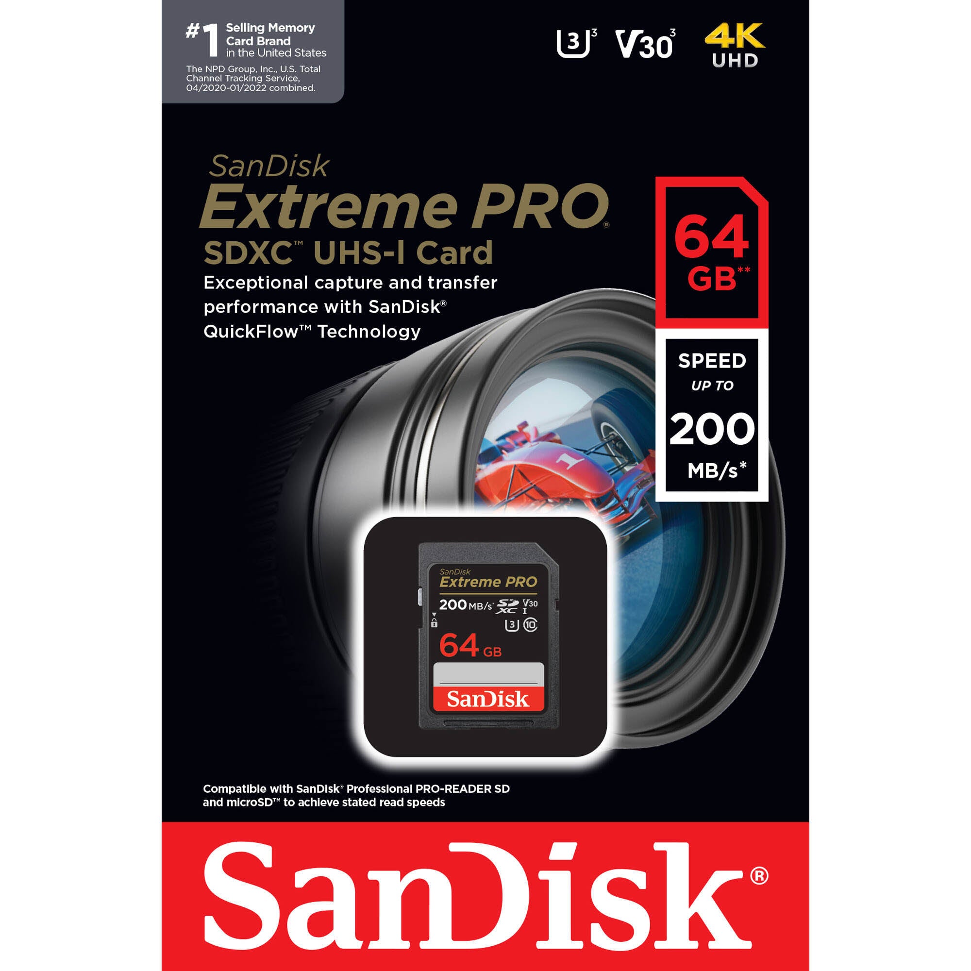 SanDisk 64GB Extreme PRO UHS-I SDXC Memory Card in Packaging