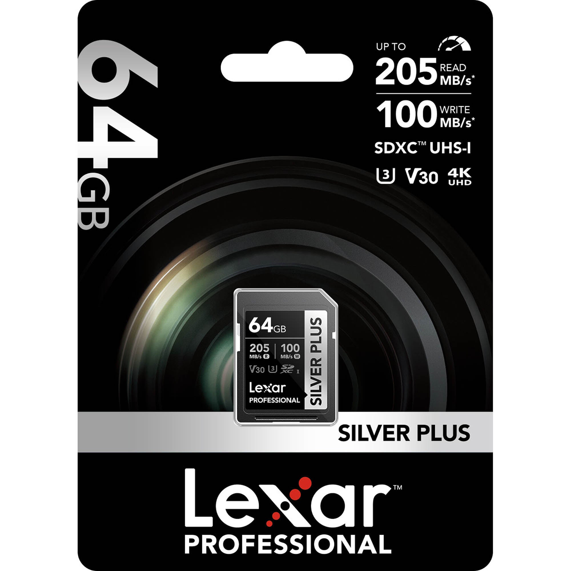Lexar 64GB Professional SILVER PLUS UHS-I SDXC Memory Card in Packaging